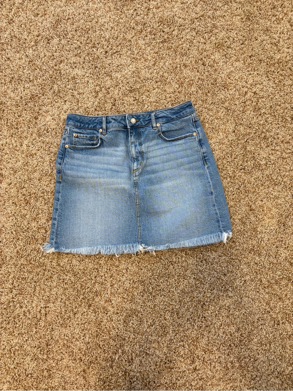 LOFT Light Blue Denim Frayed-Hem Mini Skirt
